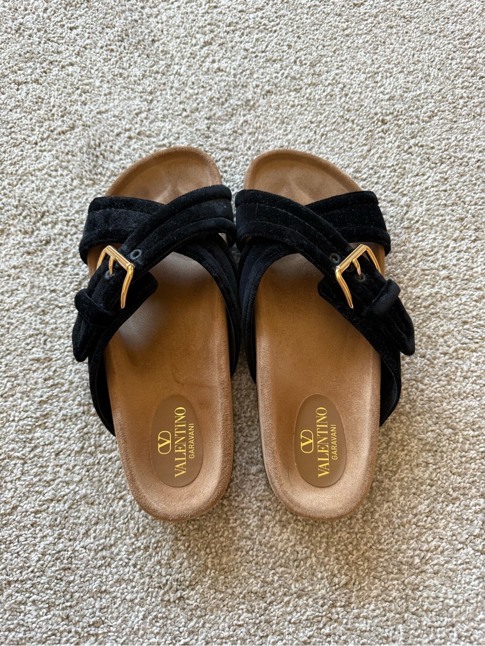 Valentino Garavani Buckled Velvet Slides